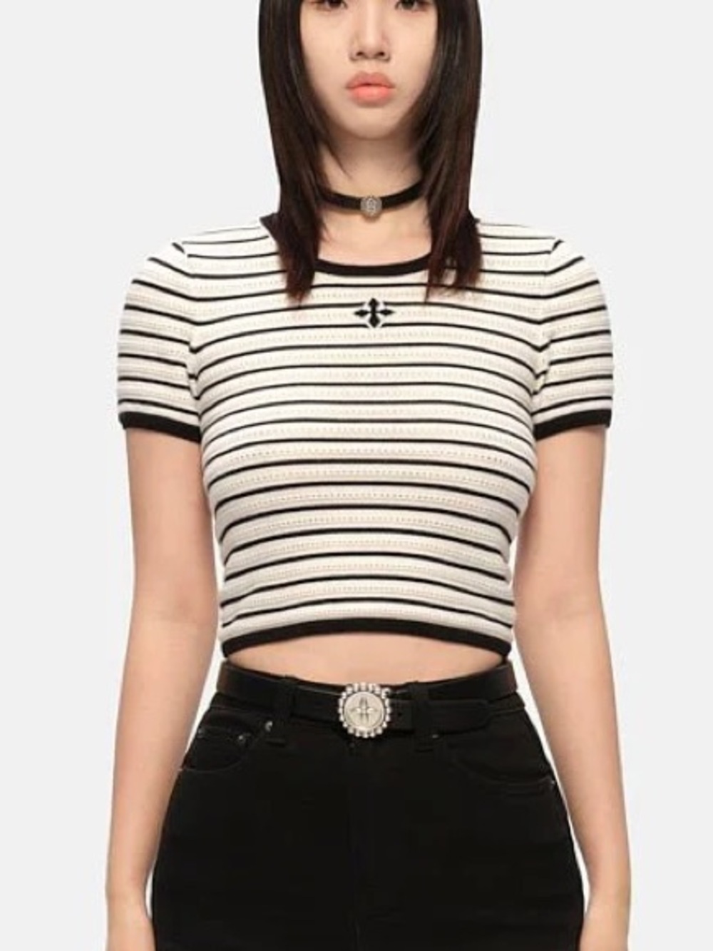 SMFK Vintage School Striped Knit Tee Shirt Crop